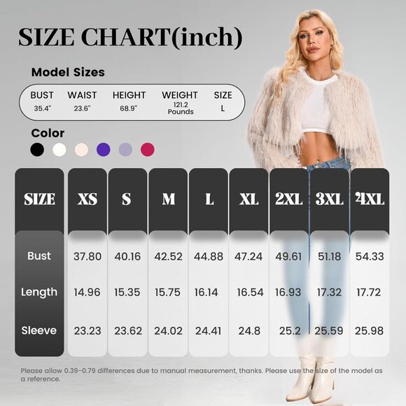 Women Plus Size Faux Fur Cropped Fuzzy Jacket Fluffy Fall Winter Coat Apricot - Picture 3 of 5